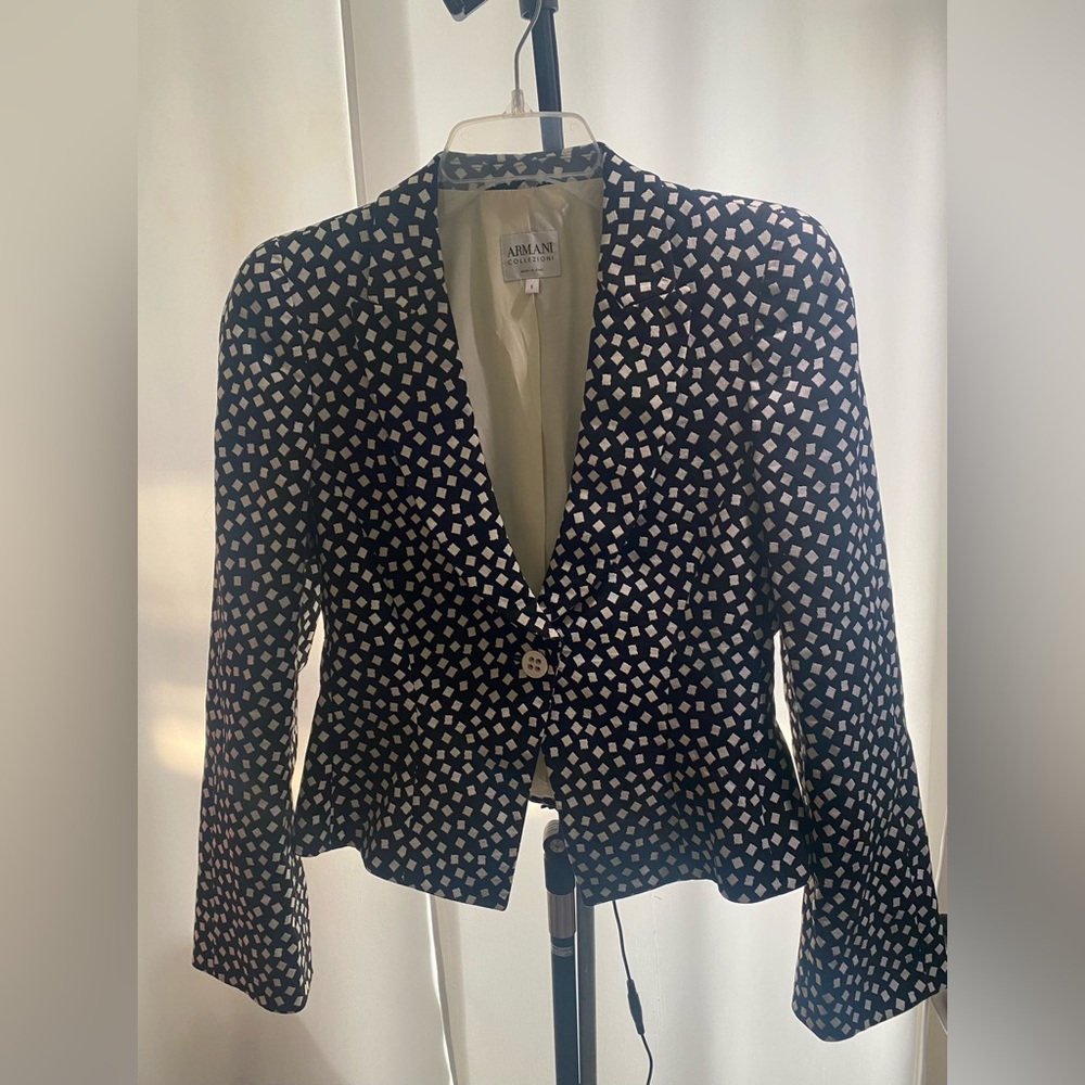 Armani Collezioni Black Blazer with White Geometric Print